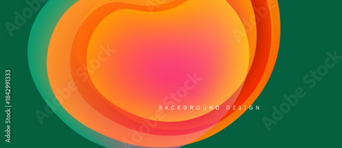 Abstract colorful layers create dynamic flowing shapes. Gradient hues blend, forming modern background design. Vivid tones evoke energy, movement.