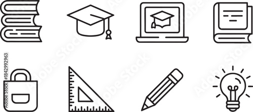 "Education and Online Learning Icons – Graduation, Webinar, Diploma, and E-learning Vectors"