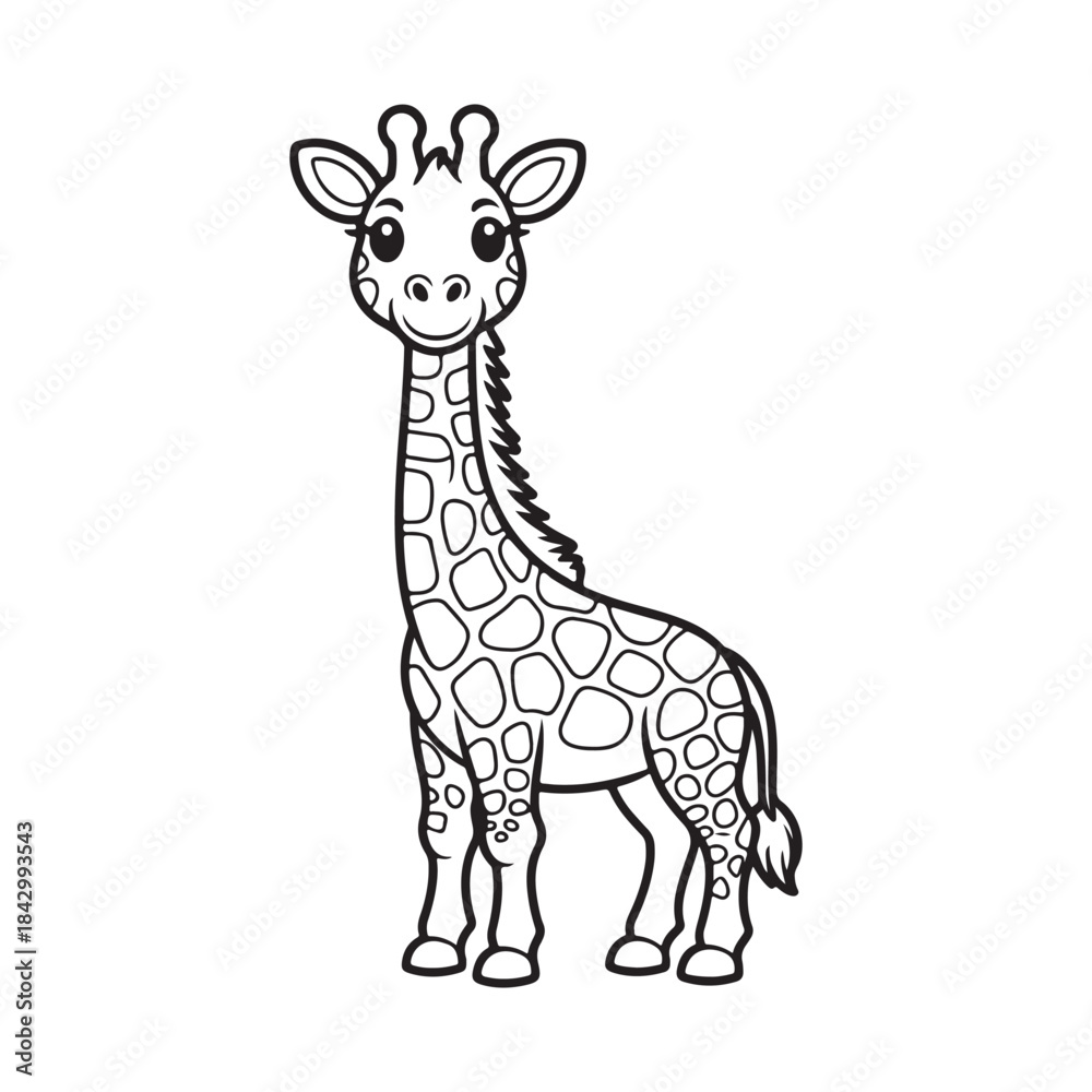 Obraz premium A cute cartoon giraffe coloring page for children's activities