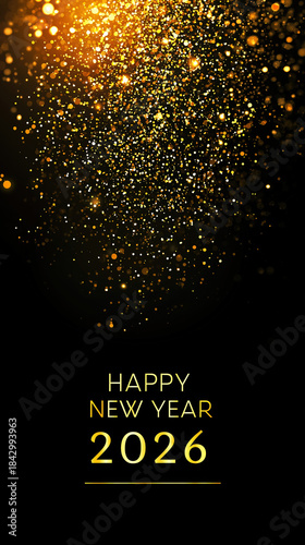 Happy New Year 2026 Celebration Text with People Celebrating, Festive Party Background