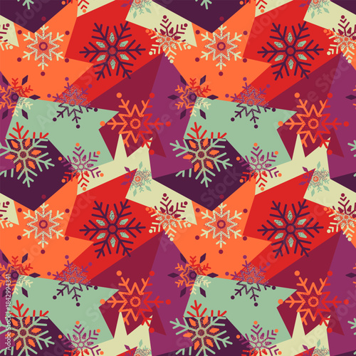 Seamless geometry pattern with snowflakes. Winter holiday, Christmas pattern 
