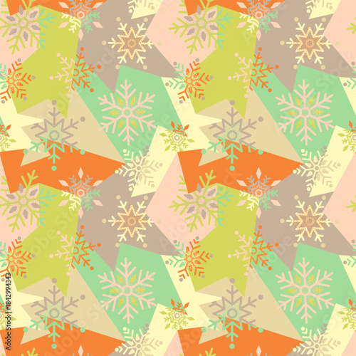 Seamless geometry pattern with snowflakes. Winter holiday, Christmas pattern 