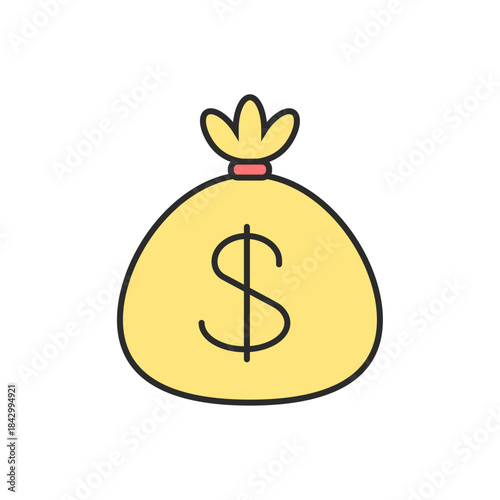 袋に入った大金、お金、報酬(ドル)、カラー