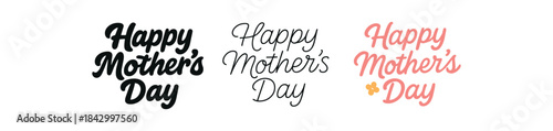 lettering icons three text only designs with phrase happy mother day one flat solid monochrome one thin black outline black and white one full color flat icon