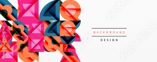 Abstract geometric shapes overlap, creating vibrant colorful design. Modern style, suitable for backgrounds, presentations.