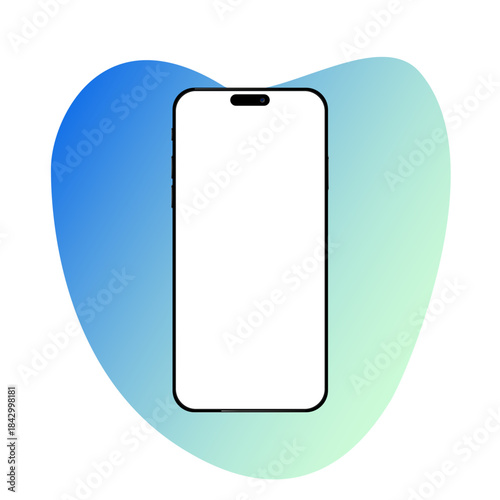 The frame of the smartphone is smaller than the empty screen, rotated position. 3d isometric illustration of a cell phone. Perspective presentation of the smartphone. Template for infographic or prese