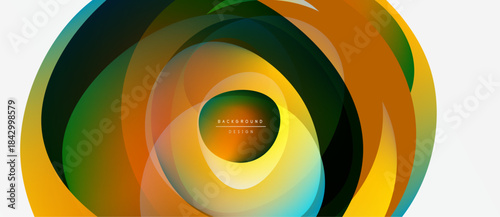 Abstract circular design. Overlapping colorful layers create dynamic visual effect. Modern background with gradient hues.