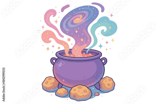 Purple pot with a swirling smoke coming out of it