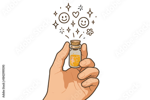 Hand holding a jar with a smiling face on it