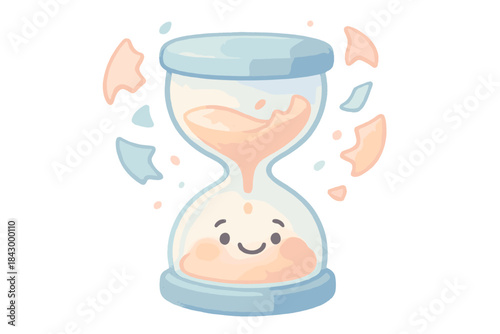 Cartoonish timepiece with a smiling face and a broken clock