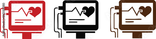 Set of medical monitor icons with heart rate display flat vector graphics for healthcare and technology concepts isolated on white