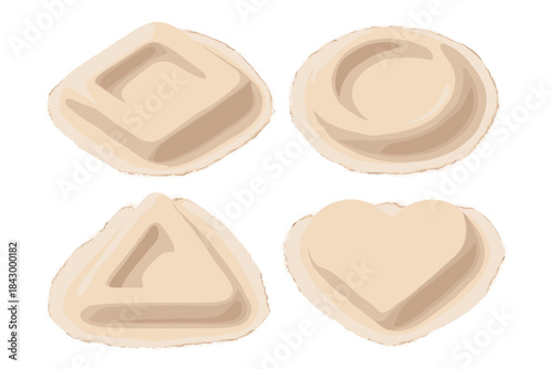 Pastel Sand Patterns. Isometric vector illustration set Sand impression patterns: pressed geometric forms, soft granule texture,