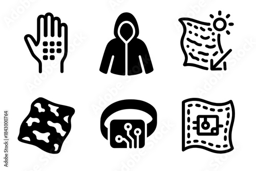 Programmable Matter Icons. Line style icons of Programmable Matter: smart skin interface, active cloak layer, environmental