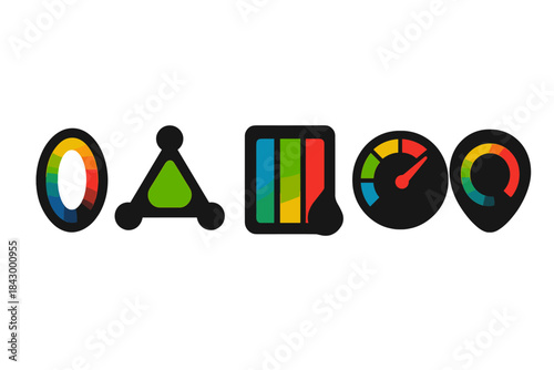 Mood Color Icons. Solid style icons of mood-color response systems: mood ring color palette, RGB to emotion chart, responsive