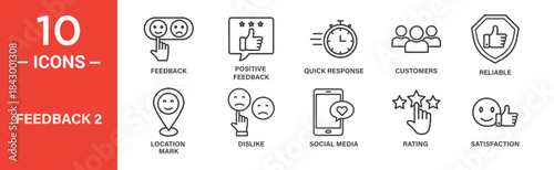 Feedback icon set. Feedback vector symbol in black filled and outlined style.