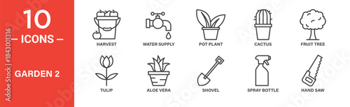 Garden icon set. Garden vector symbol in black filled and outlined style.