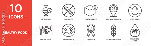 Healthy food icon set. Healthy food vector symbol in black filled and outlined style.