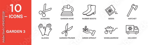 Garden icon set. Garden vector symbol in black filled and outlined style.