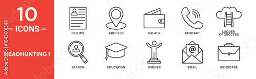 Headhunting icon set. Headhunting vector symbol in black filled and outlined style.