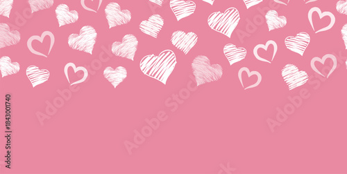 Romantic frame Hand-Sketched White Hearts Scattered Design on pink	
