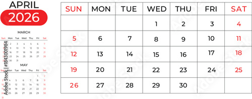 Clean February 2026 Calendar Design Featuring Next & Previous Months