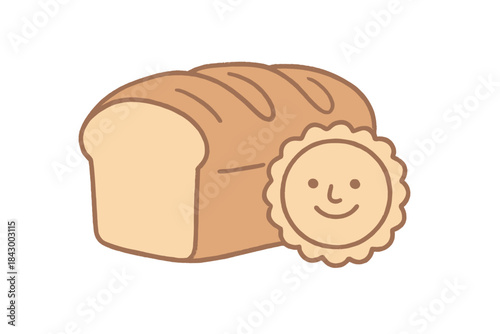 Smiling Bread Seal. A loaf of bread with a friendly "historical accuracy" seal, smiling gently, soft harmonious doodle colors, No