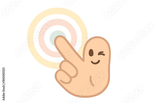 Playful Trigger Icon. A friendly "trigger" icon with a winking finger tapping, emanating cute concentric circles, soft harmonious