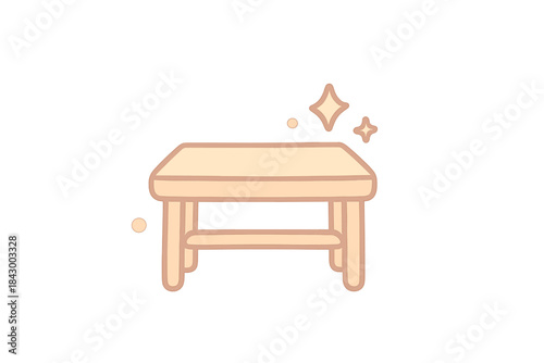 Cozy Table Sparkles. A tiny "clear space" icon of an uncluttered table with happy sparkles, cozy pastel doodle colors, No text, No