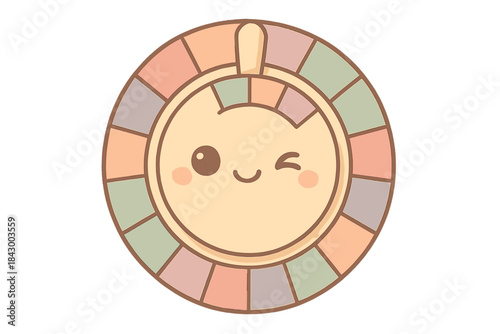 Whimsical Cipher Key. A cute "cipher key" with a winking face for decoding memories, soft harmonious pastel palette, No text, No