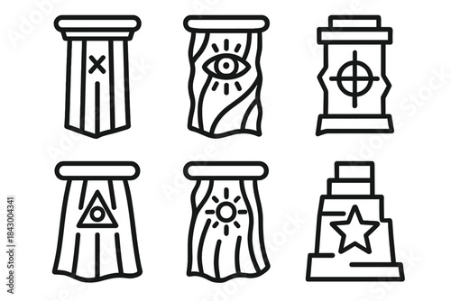 Icons of Prediction Structures. Icons for: a creased pillar of prediction, a folded column inscribed with omens, a ridged