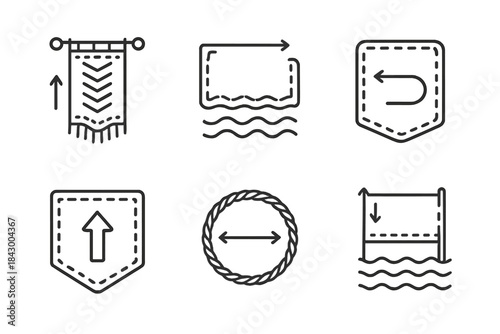 Textile Navigation Icons. Icons for: textile navigation flow controls, fabric-like water regulators, stitched current limiters,