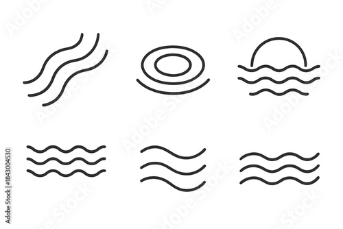 Twilight Vector Icons. Line vector icons of twilight current alignment: evening-flow streams, soft shadow ripples, dark light