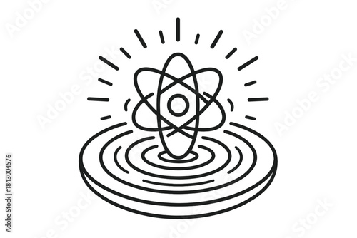 Atomic Structure Icon. Line vector icons of an atomic clue in a depression: nucleus-centered hollows, orbital symbol rings,