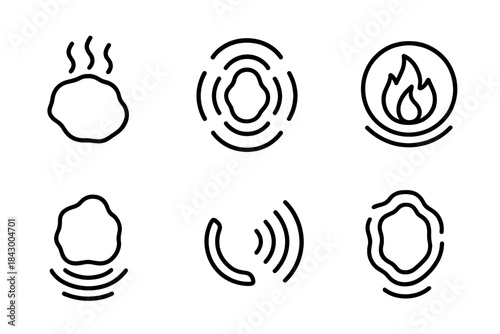 Thermal Echo Icons. Line style icons of thermal echo boundaries: soft heat waves flowing along shape, glowing perimeter radiating