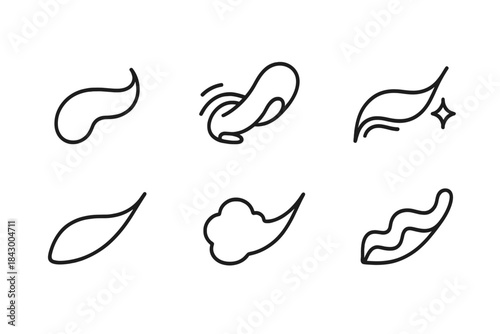 Plush Stream Sharpness. Line style icons of a plush stream achieving sharpness: thick soft flow thinning into fine line, tactile