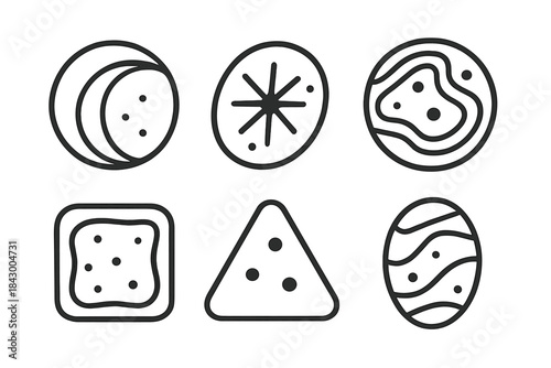 Stellar Formation Icons. Line style icons of enclosed stellar formations: circular recess holding luminous arcs, radiant cluster
