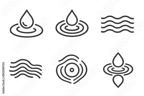 Fluid Connection Icons. Line style icons of a liquid hub with delicate differences: smooth circular form with fluid outlines,