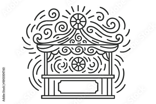 Kinetic Fortune Stall Icons. Line style icons of a kinetic stall of fate: dynamic stand with curved motion marks, swirling