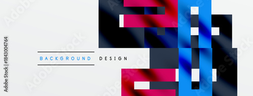 Abstract geometric shapes, vibrant colors, modern design elements. White space contrasts bold blue, red hues. Minimalist aesthetic.