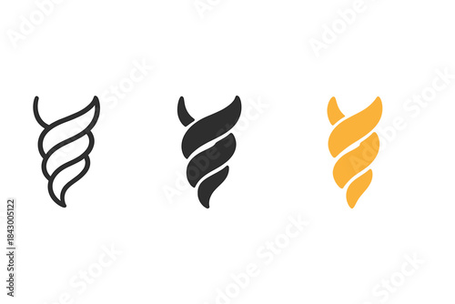 Energetic Vortex Icons. three minimal vector icons of energetic vortex filaments twisted like a braided current, line outline