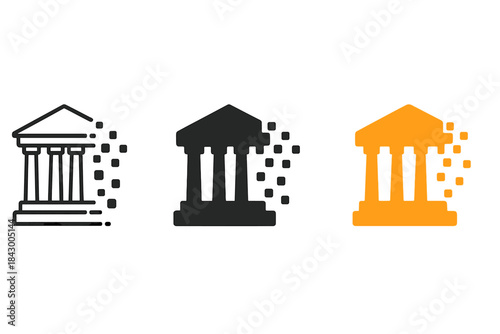 Forgotten Monuments Icons. three minimal vector icons of a dissolving monument silhouette symbolizing forgotten history, line