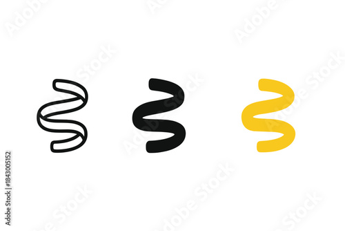 Lemon Zest Icons. three minimal vector icons of decorative lemon zest ribbons forming a spiral pattern, line outline style, solid