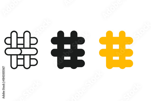 Textile Weave Icons. three minimal vector icons of soft textile weave forming a peaceful bed pattern, line outline style, solid