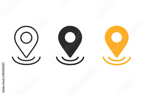 Minimal Map Icons. three minimal vector icons of abstract map built from echo dots and wave reflections, line outline style, solid