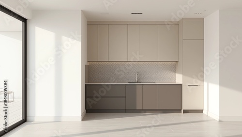 Wallpaper Mural A modern kitchen interior a high potted plant (ficus in front of a high empty blank white wall with copy space Torontodigital.ca