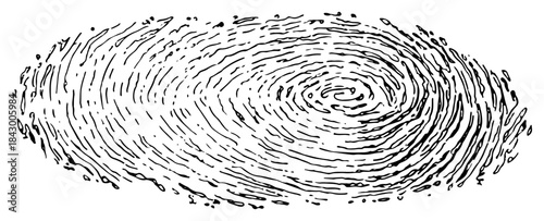 Abstract fingerprint pattern texture or wood grain rings sketch in black and white doodle style
