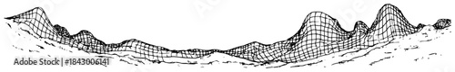Abstract wireframe landscape showing grid terrain and digital hills sketch