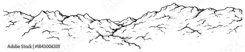 Hand drawn mountain range ink outline