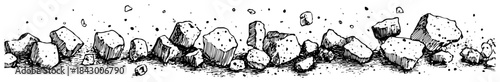 Pile of broken concrete rubble and rock debris sketch illustration