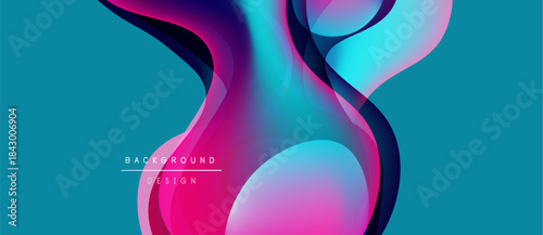 Abstract fluid shapes, vibrant colors, teal background. Modern design elements create dynamic visual impact. Smooth gradients, flowing forms.